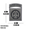 Gray embroidered tactical patch with an Airborne banner and a large AA symbol.