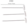 Three stainless steel T-pins measuring 45mm long for wig making or knitting.