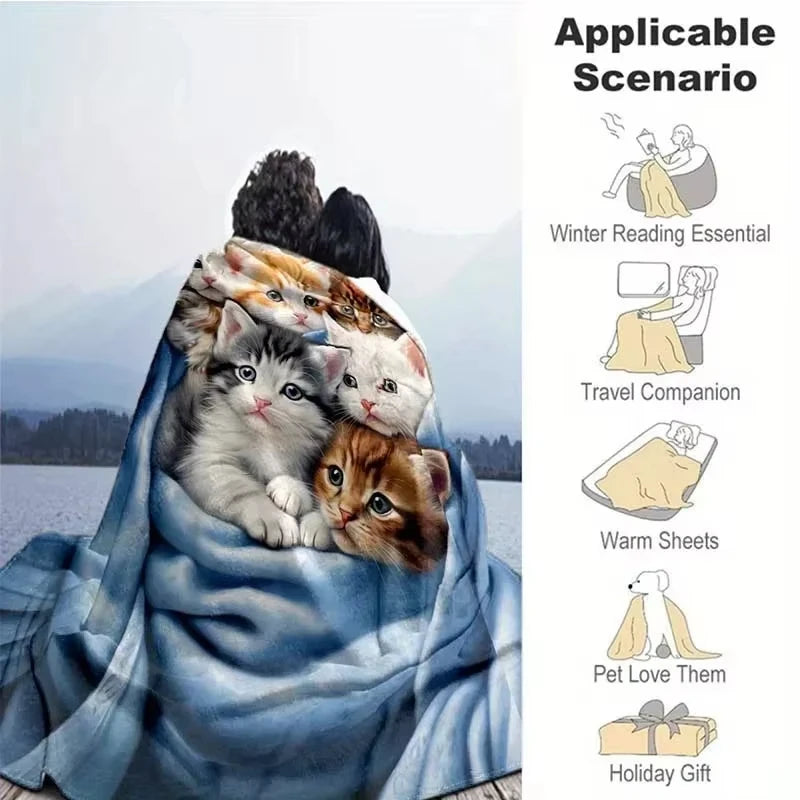 A soft coral fleece blanket featuring a gothic skeleton devil flame throw design with various cats.