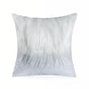 A white cushion cover made of soft, fluffy fur with a mesh backing.