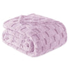 A soft lavender checkered fleece throw blanket rolled up.