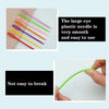 A collection of colorful plastic sewing needles with large eyes shown alongside text emphasizing their smoothness and ease of