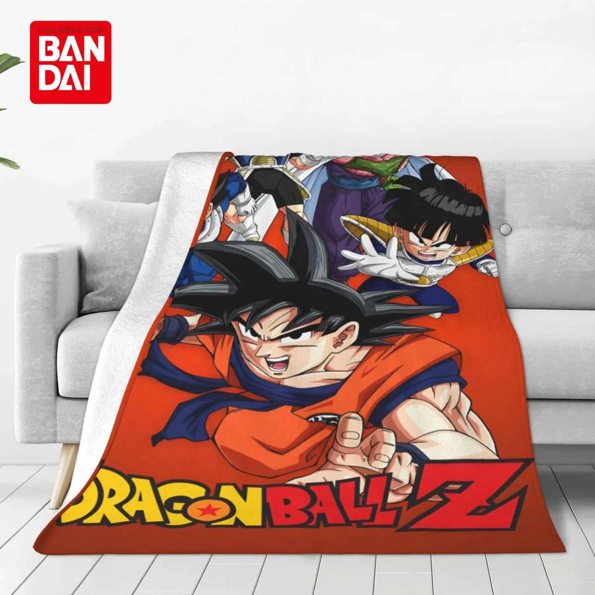 An anime character flannel throw blanket featuring a dynamic illustration of a character in an orange shirt and dark hair.