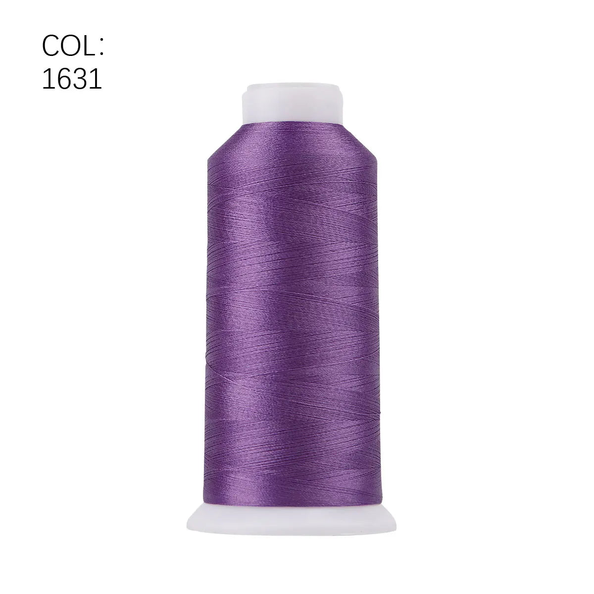 A roll of purple polyester embroidery thread with a white core.