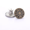 A round metal button with the text 'WEAR JEANS' stamped into it, shown next to its flat backing.