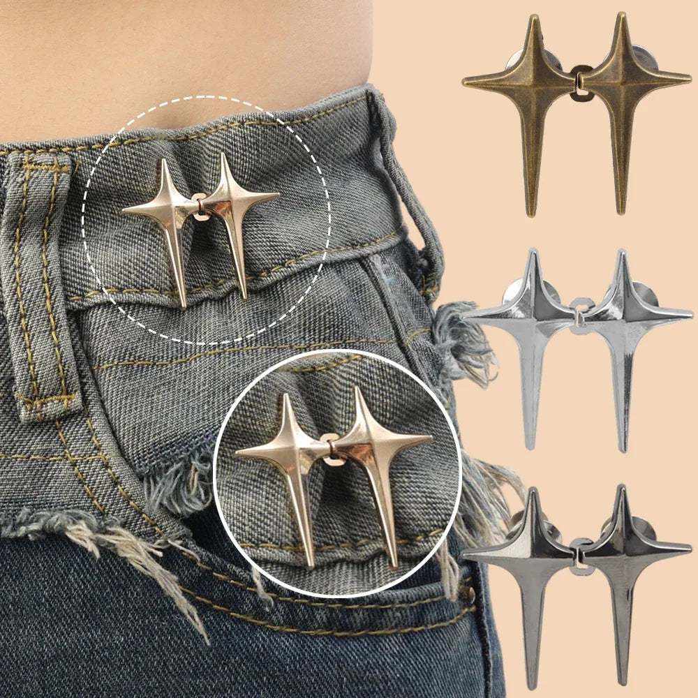 Silver and gold Y2K star clips for fastening jeans and skirts