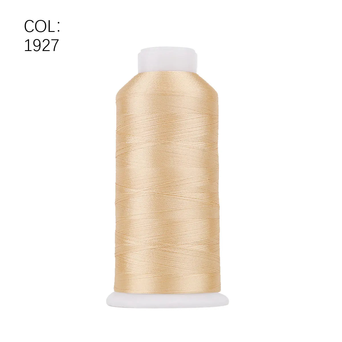 A roll of gold-colored polyester embroidery thread with a white core.
