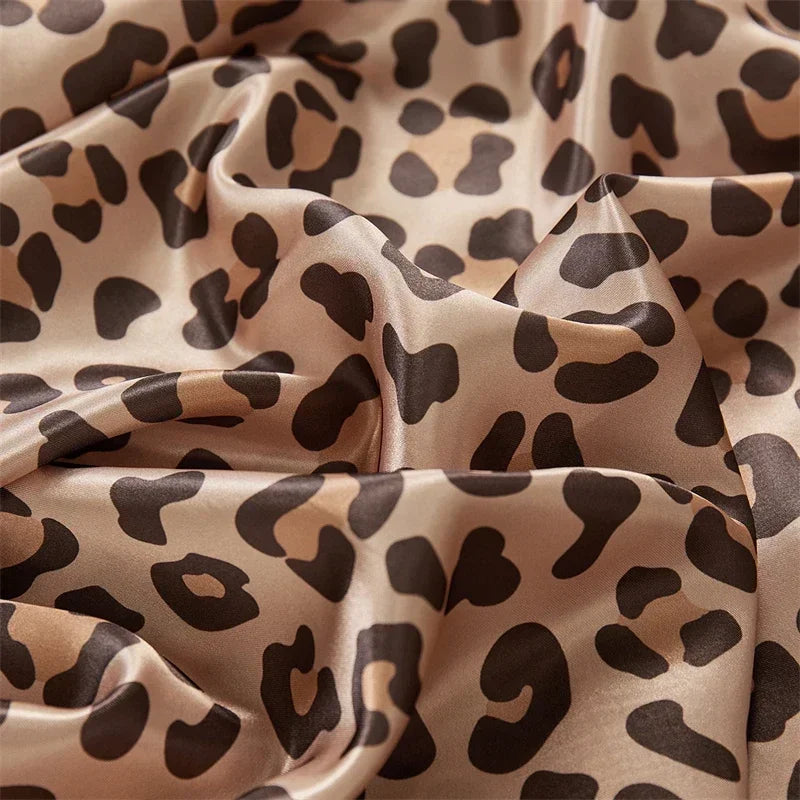 Leopard Print Satin Bed Sheet Set