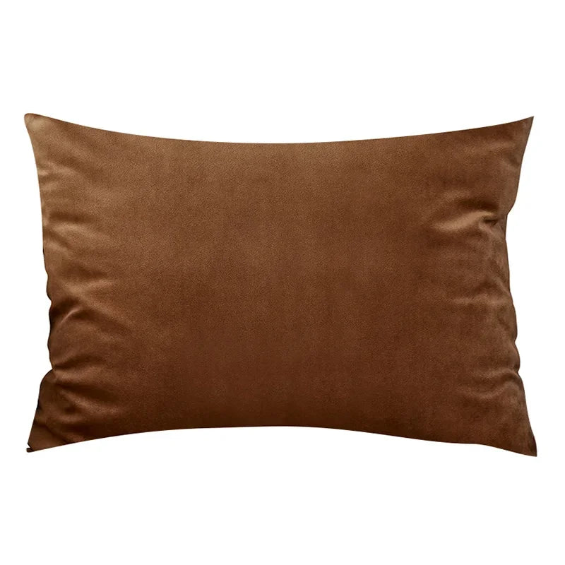 A square, deep brown velvet throw pillow cover with a subtle sheen.