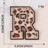 A leopard print alphabet iron-on patch shaped like the letter R, measuring 1.4 grams and 5.2 cm.