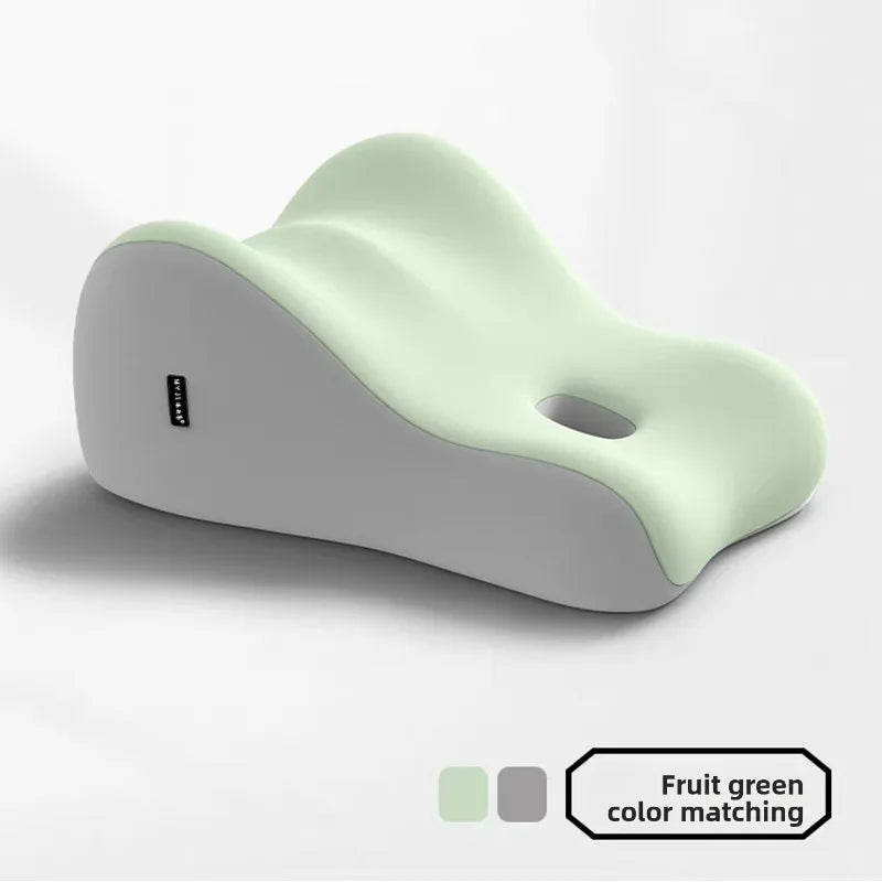 A light green memory foam wedge pillow shown in a side view with a matching color swatch.