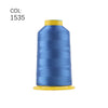 A spool of blue embroidery thread with a yellow cap.