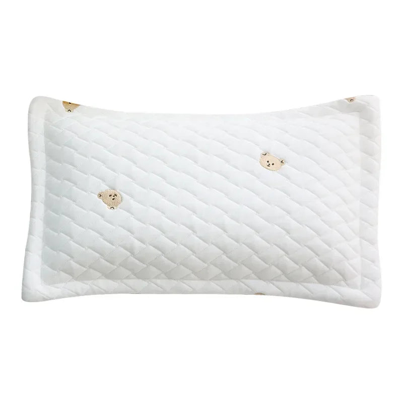White quilted soft cooling pillow with small bear embroidery for newborns and babies