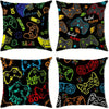 A set of nine decorative pillow covers featuring various colorful game controller designs and gaming themes.