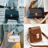A set of five metal bag lock clasps are shown attached to various handbags and totes.