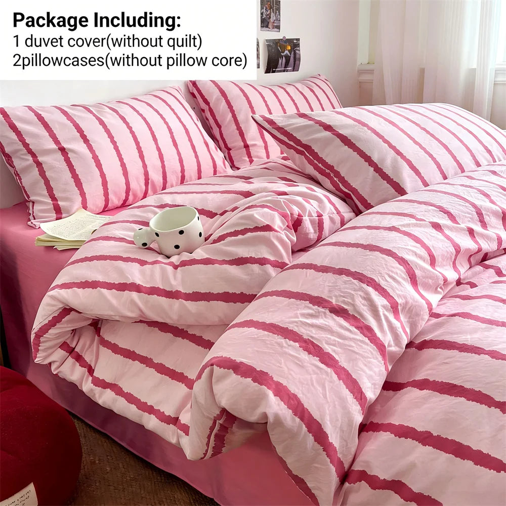 Pink striped duvet cover set including one duvet cover and two pillowcases
