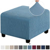 Light blue square jacquard footrest ottoman slipcover with a textured fabric detail