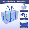 A translucent purple heavy duty storage tote with blue reinforced stitching and handles, shown fully open.