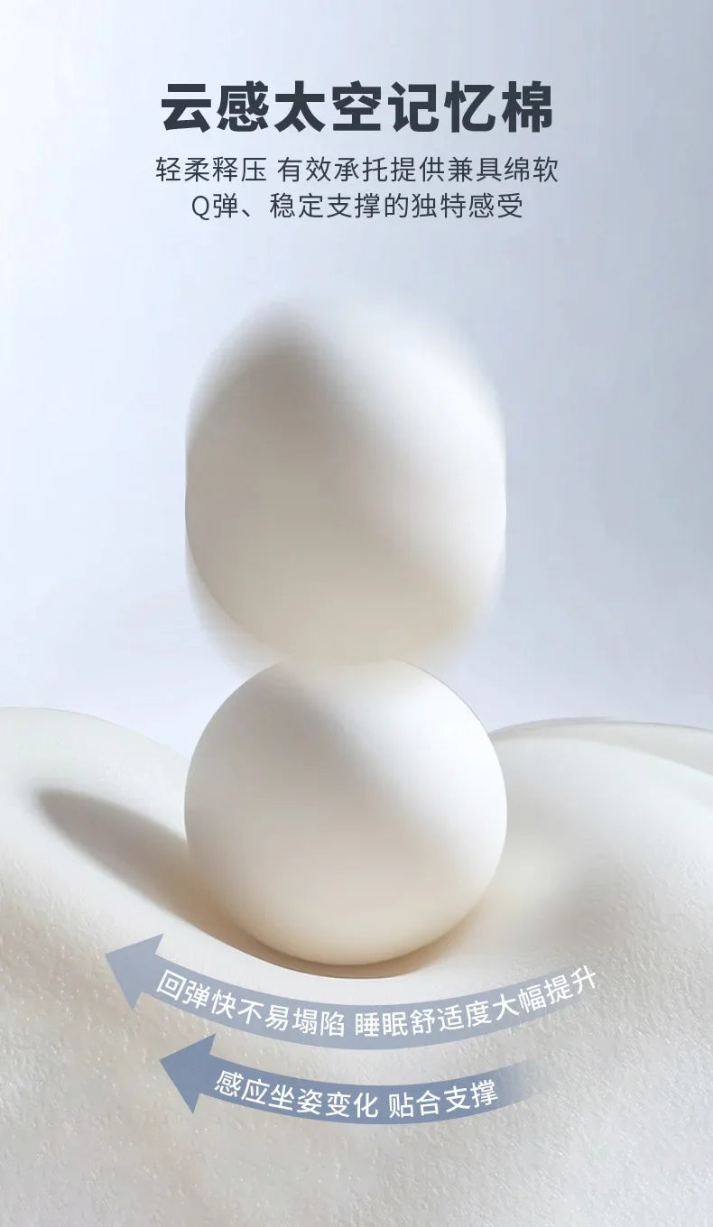 A white memory foam cushion demonstrating lumbar support and pressure relief.
