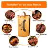 Insulated BBQ meat resting bag showing various meats like brisket, lamb chops, hamburger, chicken, and pork butt