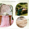 Outdoor wedding table flag featuring a pink tulle fabric with pearl beading and greenery.
