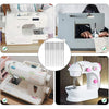A collection of various sewing machine needles shown in different contexts and on a sewing machine.