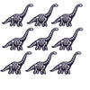A set of nine black and white dinosaur embroidery patches for clothing