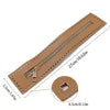 A tan PU leather zipper frame with a metal pull and a circular leather piece shown next to a ruler.