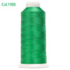A spool of bright green high tenacity machine embroidery thread.