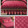 Pink velvet bed skirt with gold embroidery and diamond pattern for winter decor