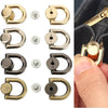 A collection of metal D-shaped ring bag handles in gold, silver, and black finishes with screw attachments.