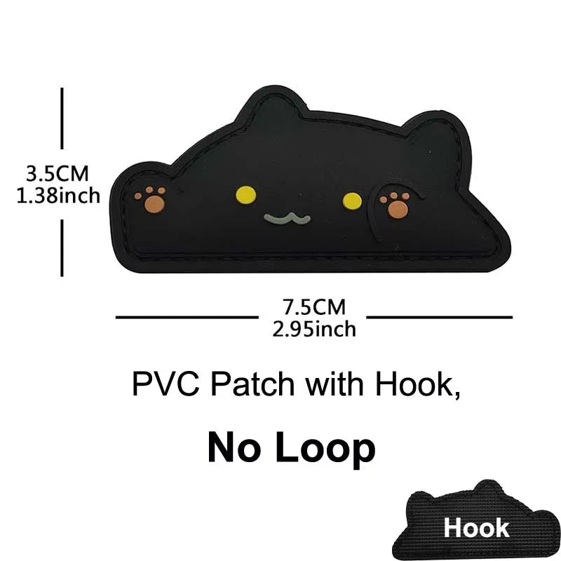 Black PVC cat patch with a hook and no loop for tactical use