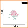 A set of five pink rose and butterfly embroidered iron-on patches.