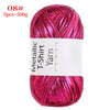 A skein of metallic pink T-shirt yarn for crochet and DIY crafts