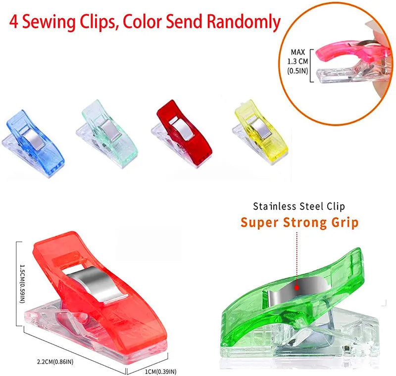Four sewing clips in various colors, including blue, green, red, and yellow, shown for random sending.