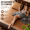 A woman relaxing on a bamboo mat with a blanket, demonstrating the net enjoyment of 22°C comfort.