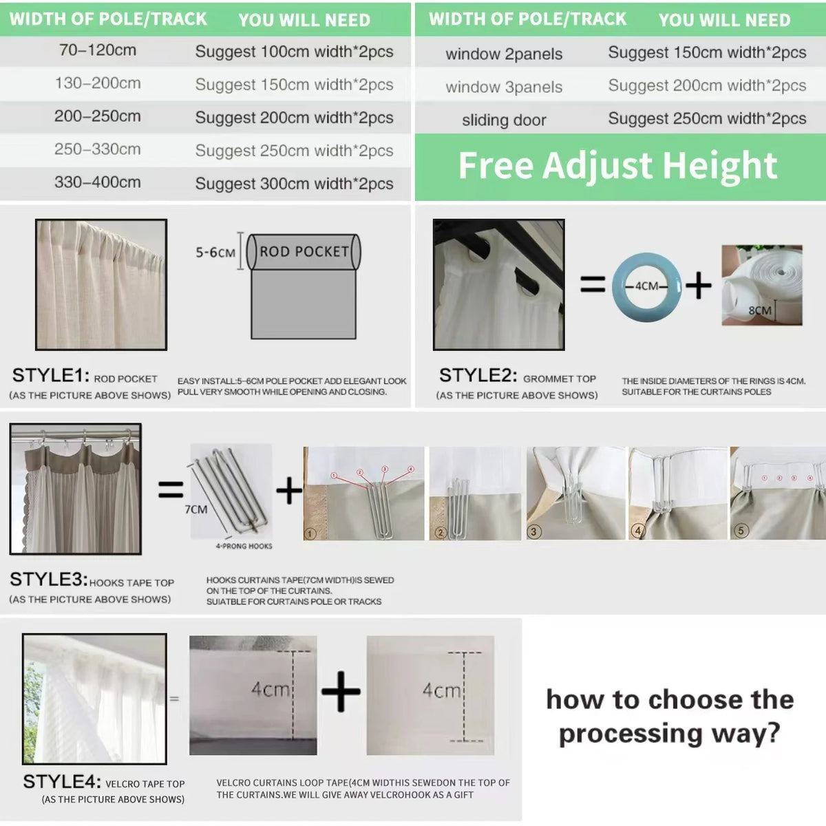 A set of curtain hardware and accessories for installing a luxury double layer blackout curtain.