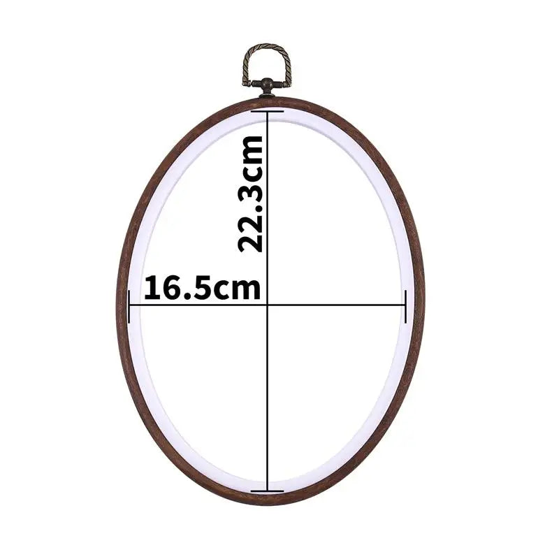 Round wooden embroidery hoop with measurements marked on the frame