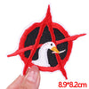 Red embroidered patch featuring a white seagull design on a black background
