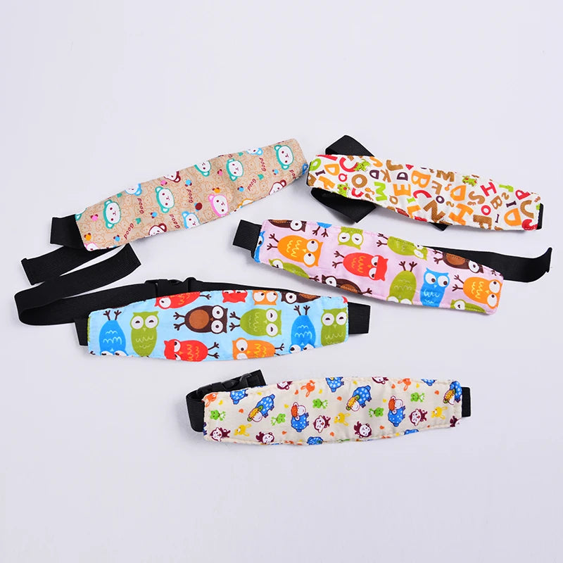 A set of colorful, patterned head supports for a baby car seat.