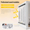 A white window frame with a clear panel showing sound insulation material for noise reduction and UV blocking.