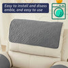 Gray waterproof recliner headrest protector covers shown on a chair cushion.