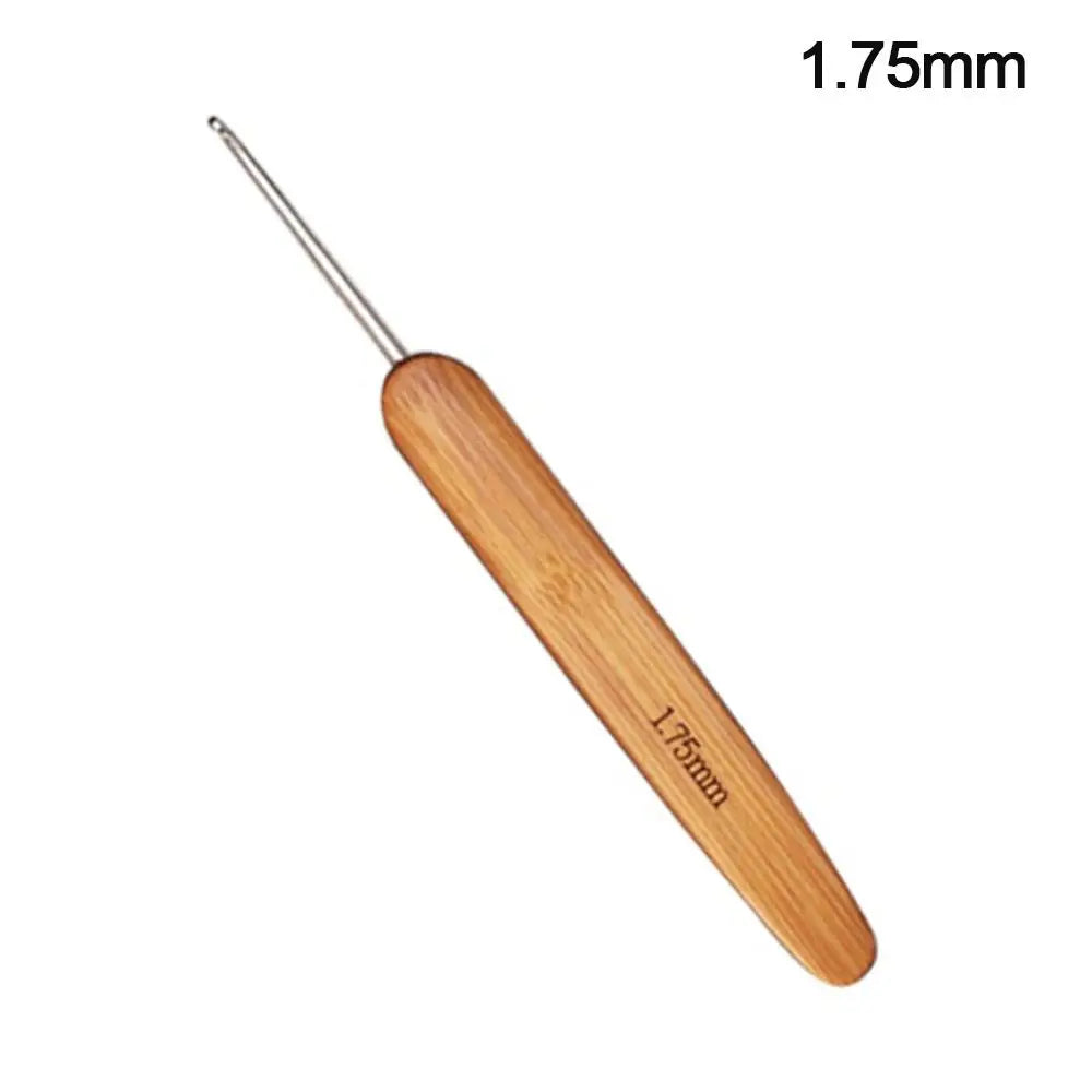 A pair of wooden crochet and knitting needles with a 1.75mm size marked on the handle.