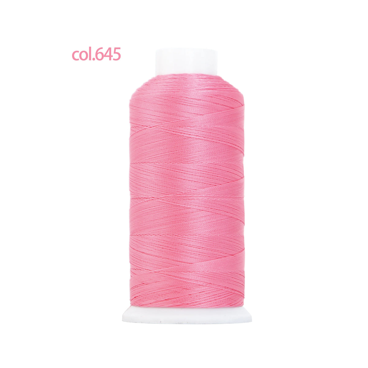 Spool of bright pink heavy duty nylon sewing thread labeled col.645