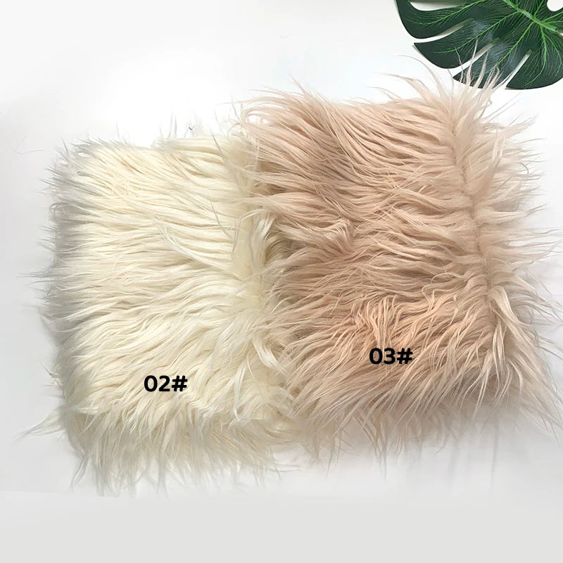 Two sections of light beige faux fur plush fabric labeled 02# and 03# for sewing and crafting