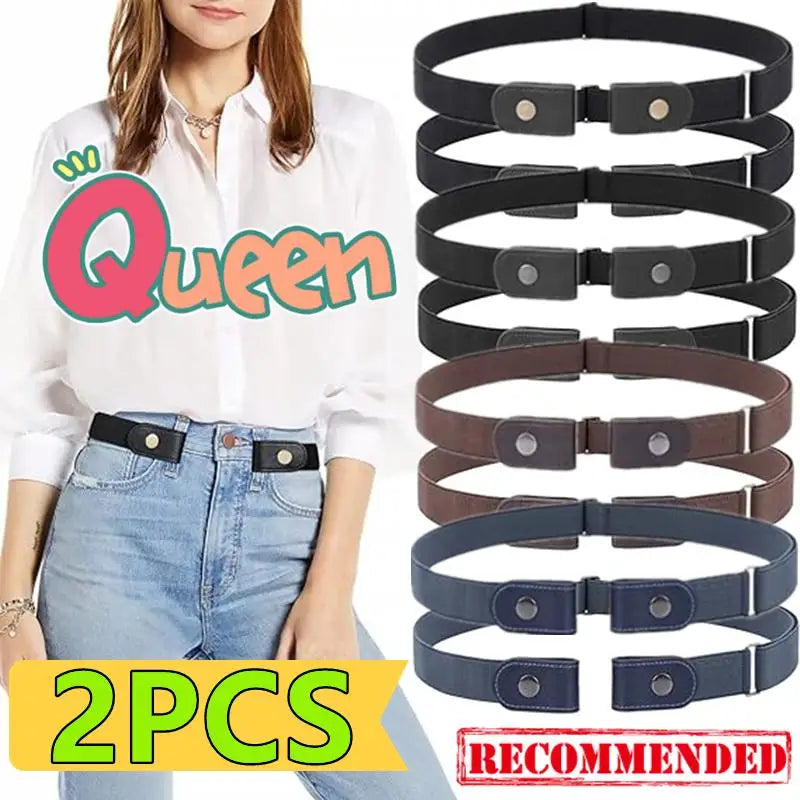 A set of four black invisible stretch belts for pants and dresses shown stacked on a white background.