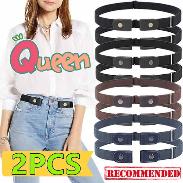 A set of four black invisible stretch belts for pants and dresses shown stacked on a white background.