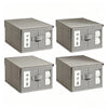 Four gray non-woven fabric storage boxes with clear window compartments for bedding and clothing