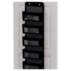 A black 5-shelf hanging storage organizer mounted on a white door frame.