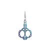 A pair of durable stainless steel crafting scissors with ornate blue and silver handles.
